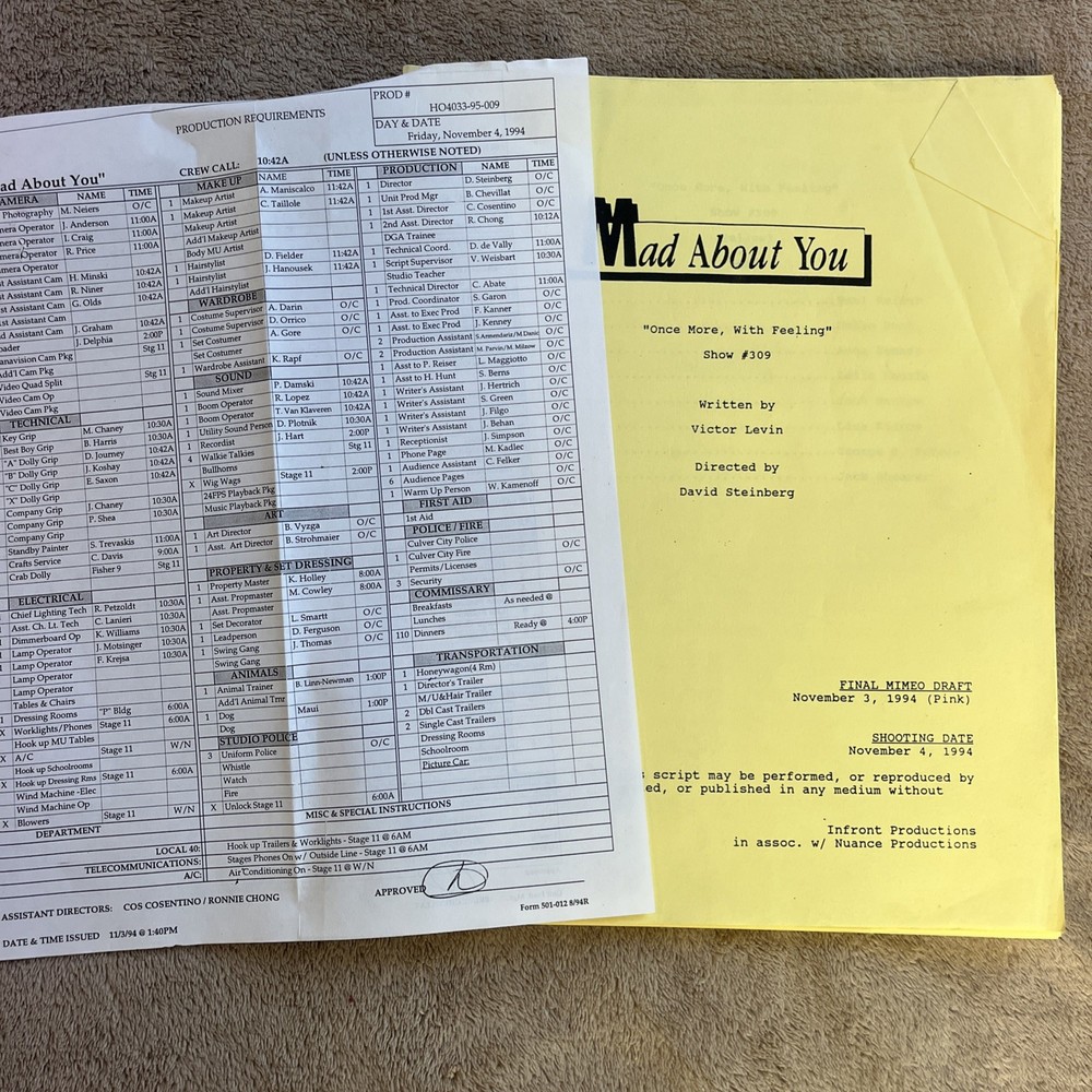 Married With Children; Mad About You; sitcom scripts; etc