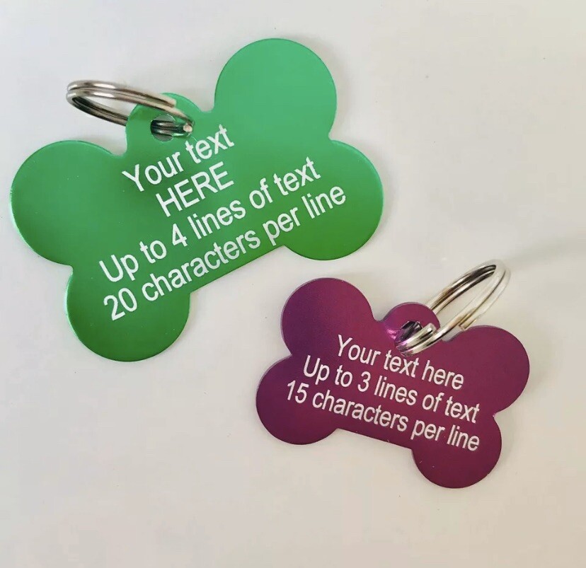 Custom Engraved Bone Dog Tag Pet ID Puppy Double Sided Engraving & split ring