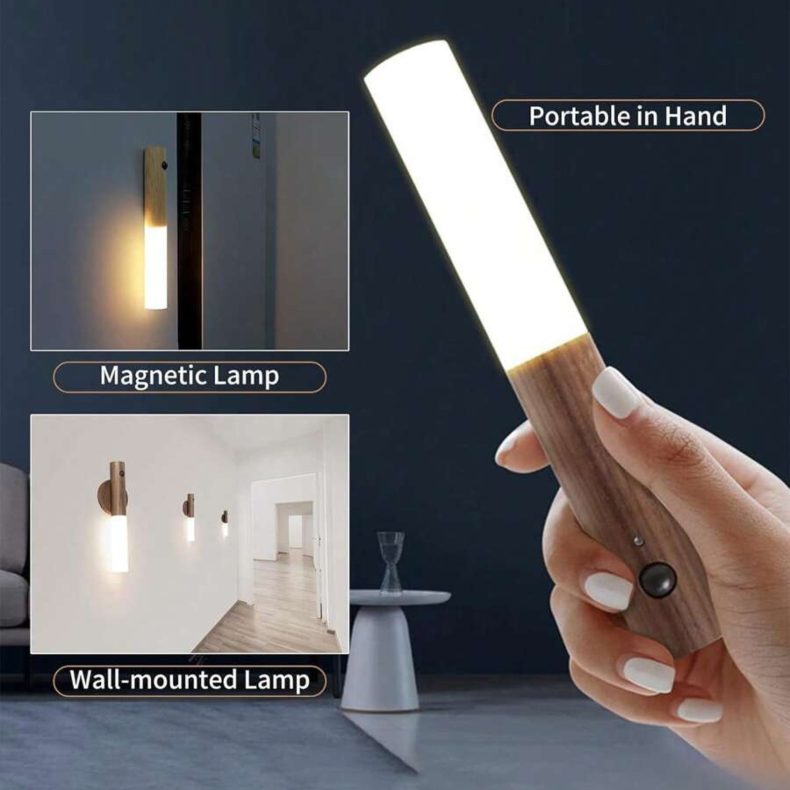 Motion Sensor Night Light Magnetic Wall Lamp USB Rechargeable LED Stick-On Light
