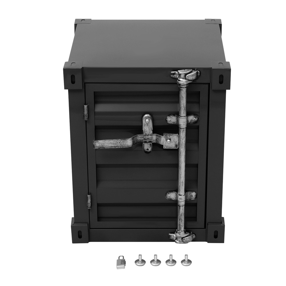 15.7*15.7*19.7in Iron Black& Silver Container Cabinet Rectangle Bedside Table