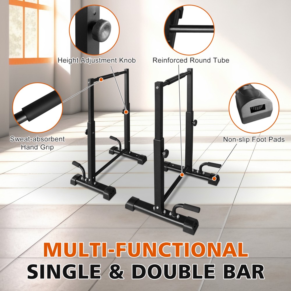 Dip Bar Station Set 6 Level Adjustable Pull Up Bars 1200lbs Parallettes Bars