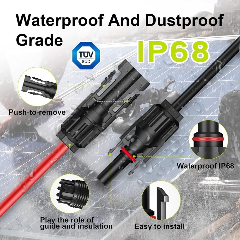 Solar Extension Cable 20Ft 10AWG, Wire with 20FT, Both ends installed