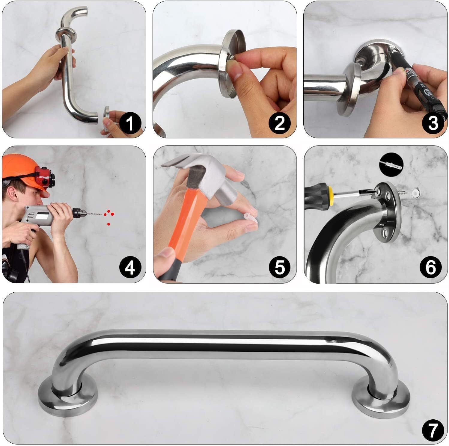 12"/16"/20" Bathroom Shower Grab Bar Safety Handle for Elderly Pregnant Handicap