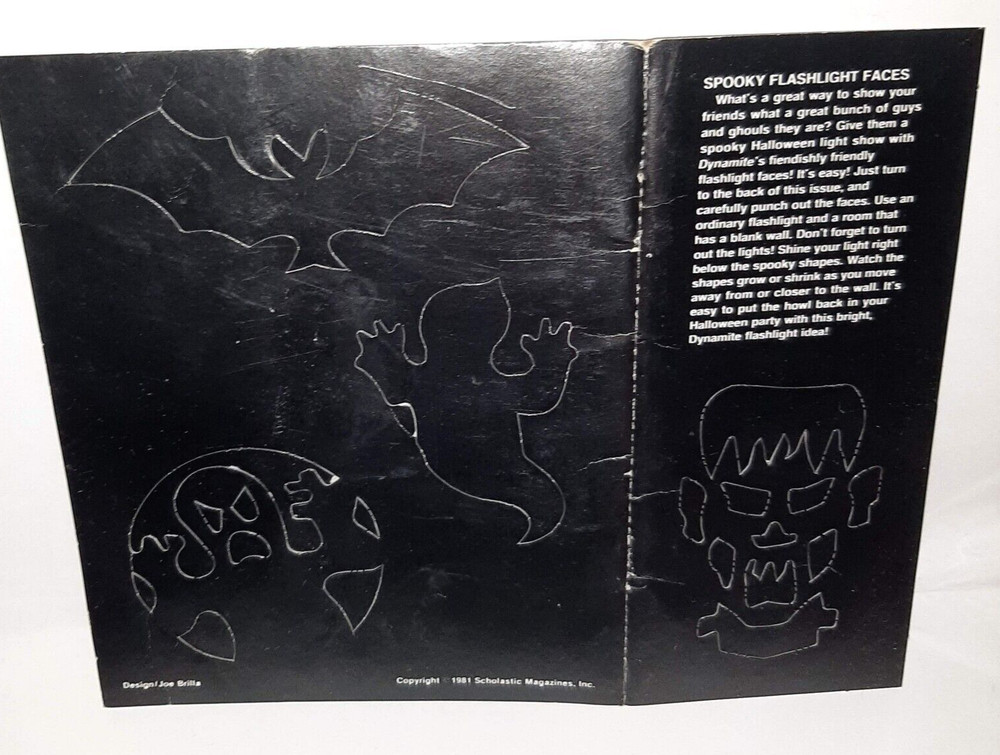 Dynamite Magazine 1981 Spooky Flashlight Faces Pull Out Halloween Paper Toy