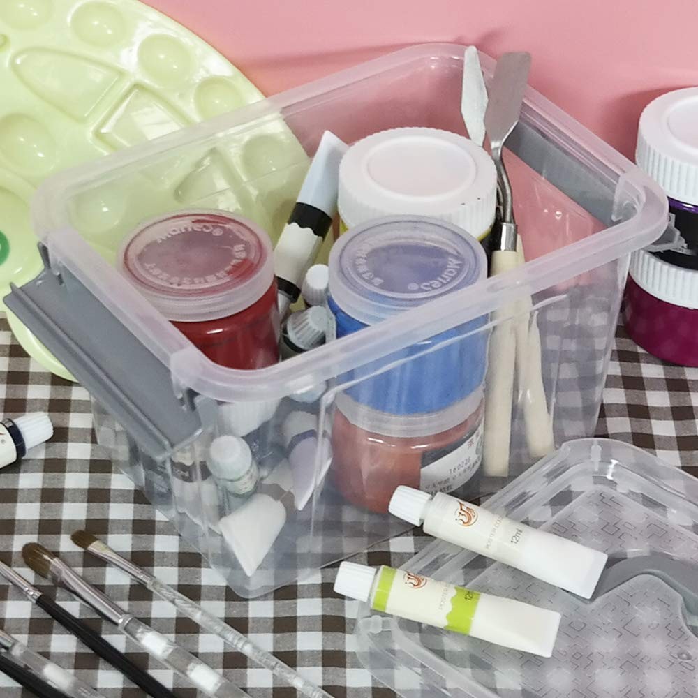 Pekky 3.5 Quart Clear Plastic Bins Plastic Small Handle Storage Box 6 PacksGray