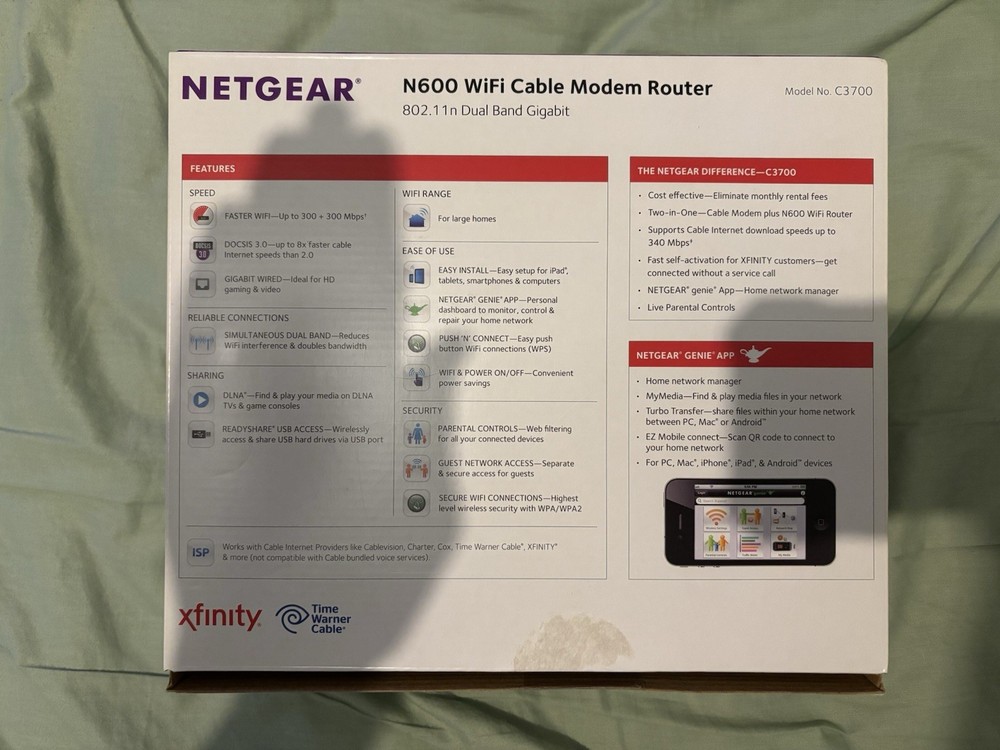 NETGEAR N600 WiFi Cable Modem Router (C3700) - Open Box, Used