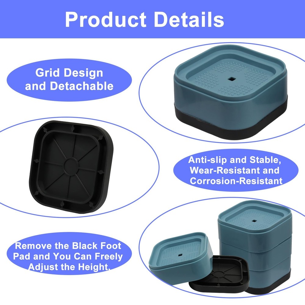 16 Pack Adjustable Furniture Risers Heavy Duty Bed Square Stackable 1-3 In