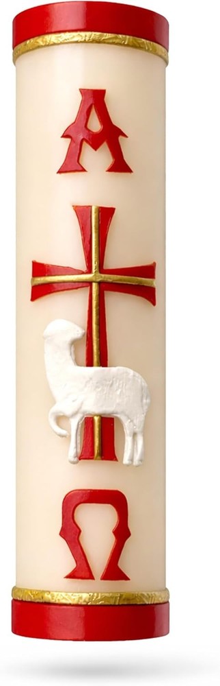 Handmade Paschal Red Candle Alpha Omega Cross Sheep