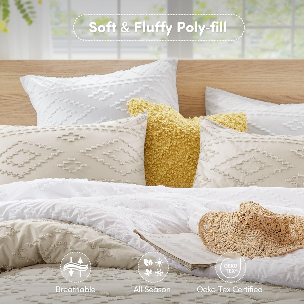 Comfort Spaces Comforter for King Size Bed, Geometric Diamond Tufted Boho Comfor