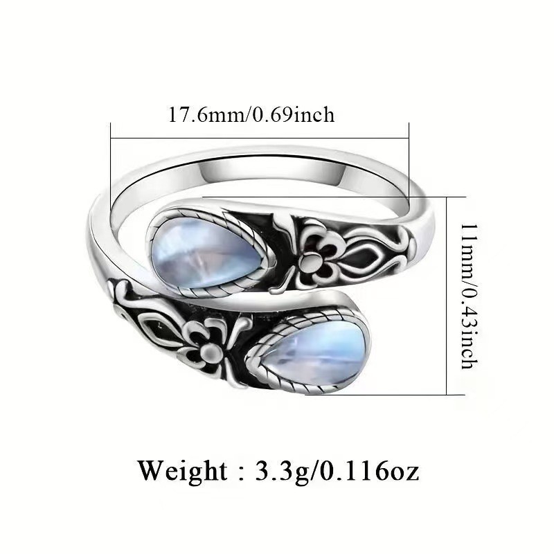 Moonstone Crystal Spoon Ring Adjustable Vintage