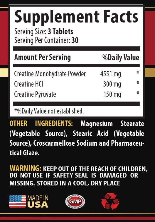 Creatine Pyruvate - CREATINE TRI-PHASE - pre workout pills 1 Bottle 90 Tablets