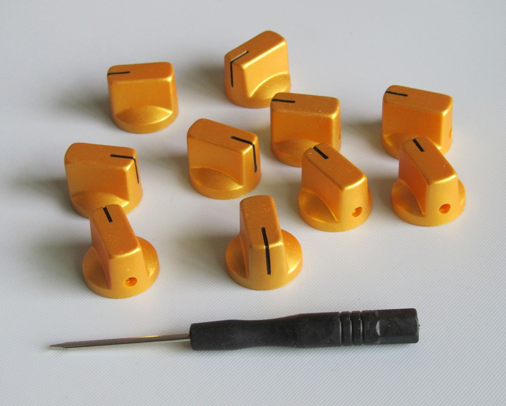 10x Guitar AMP Effect Pedal Knobs Davies 1510 Style Pointer Knob Set Screw Gold
