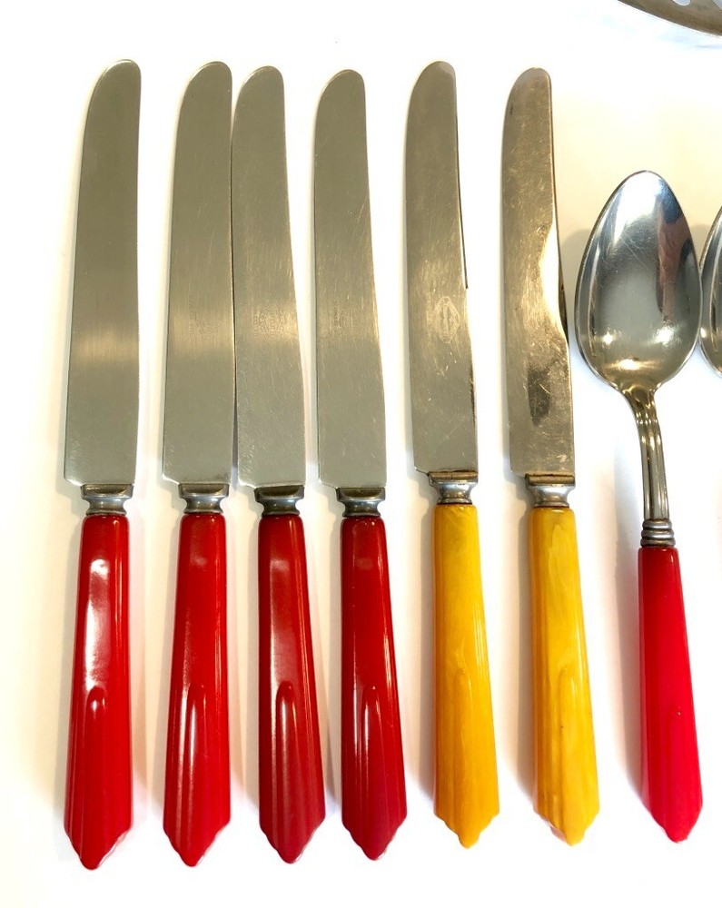 Bakelite Catalin 15 pc Partial Set Multicolor Flatware 1930's #4