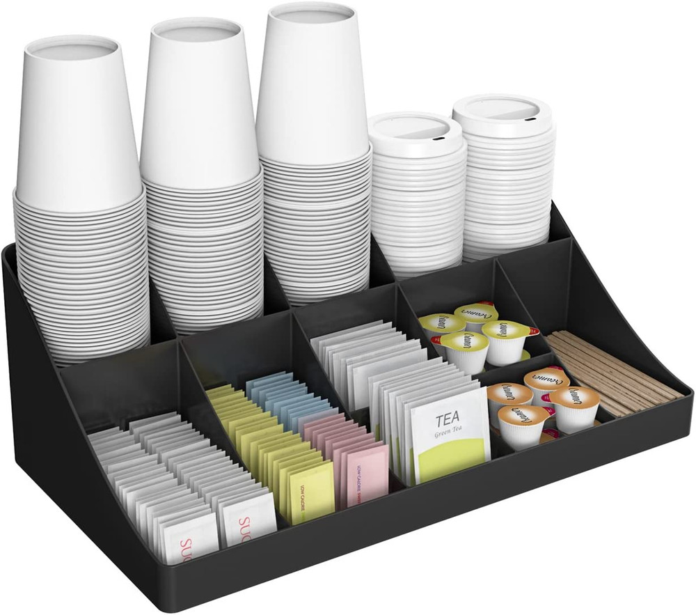 Coffee Condiment Organizer Compartment Breakroom Plastic Black NEW