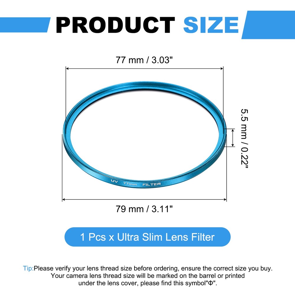 77mm Ultra Slim Lens Filter Multi Coating Camera Len Filter, Blue