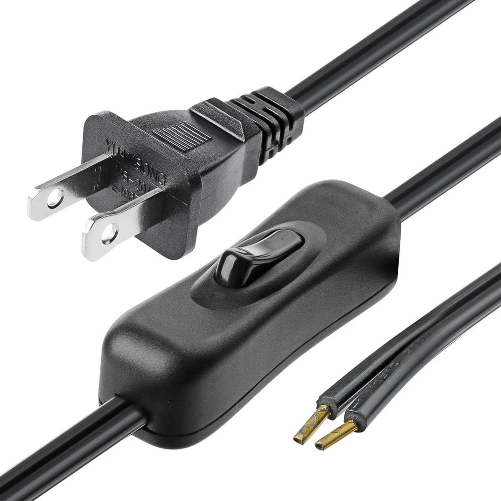 Lamp Cord with Button Switch, 18 AWG SPT-2, Stripped Ends, 6FT