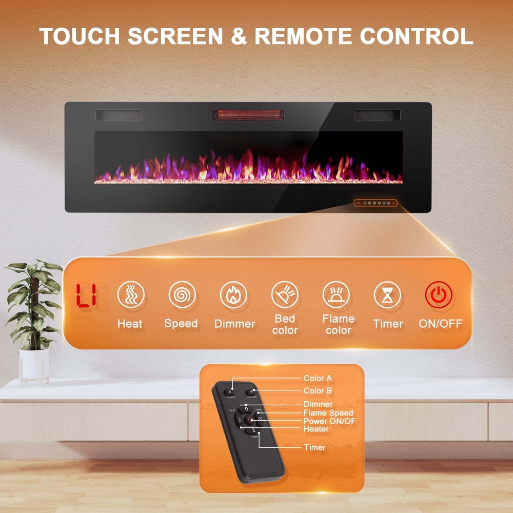60” Indoor Electric Fireplace, Wall Mounted Recessed Fireplace , Multiple Colors