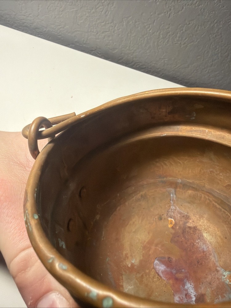 Vintage Solid Copper Cauldron Pot with Swing Handle Rustic Farmhouse Decor
