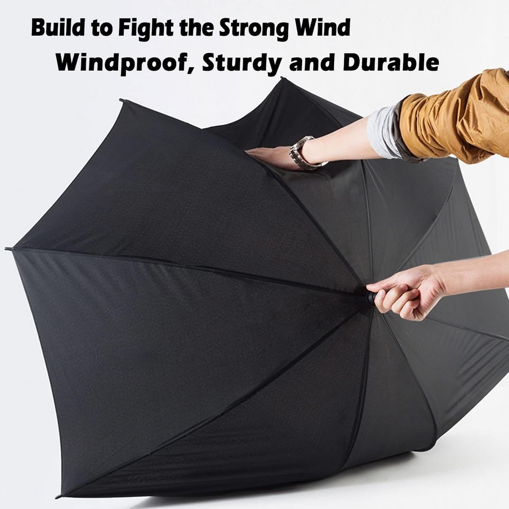 UPF50+ Windproof Umbrella Triple-Layer Vented Canopy Auto Open 62" Silver/Black