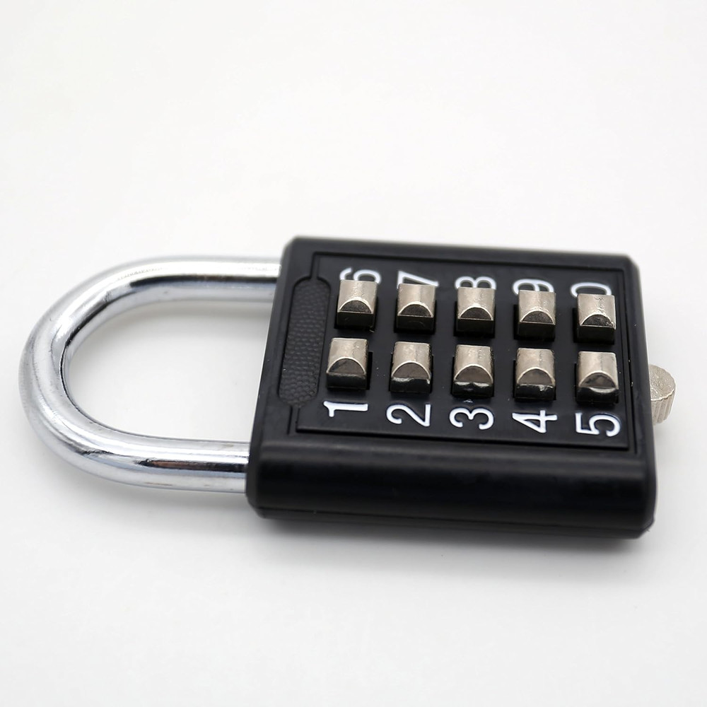 10 Digit Push Button Combination Padlock, 5 Digit Locking Mechanism, Black