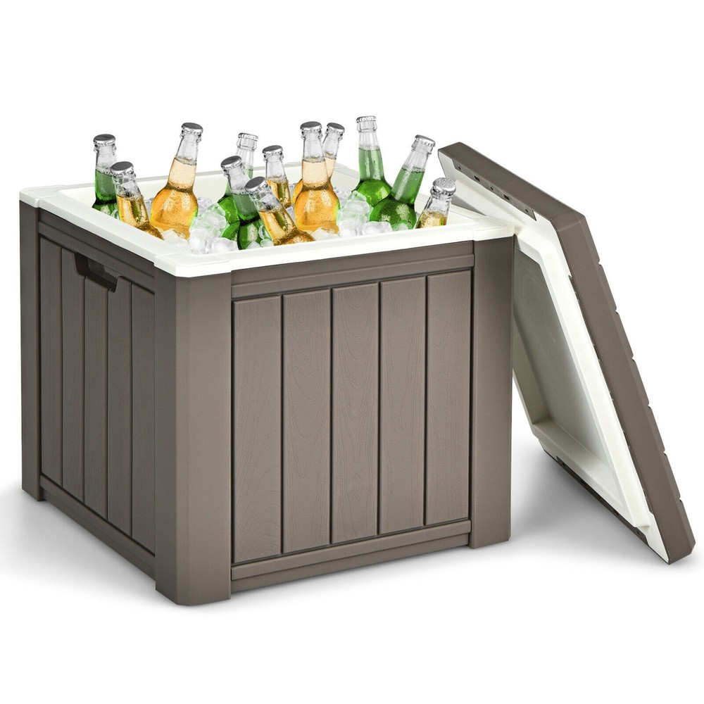 Patio 10 Gallon Ice Cube Cooler Box Table Stool Storage W/Handle Brown