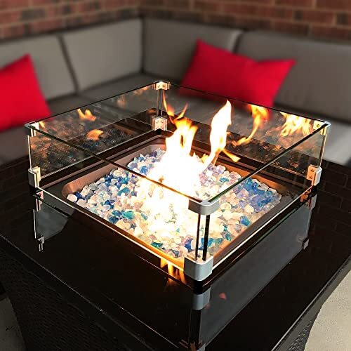 Tempered Glass Wind Guard for Fire Pit Flame, Wind Resistant, Aluminum Brackets