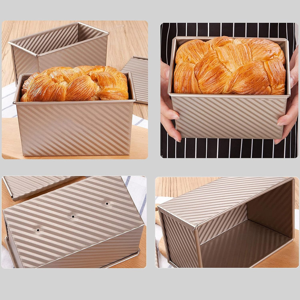 Pullman Loaf Pan with Lid, 1Pound Dough Capacity Rectangular Bread Pan, Non-Stic