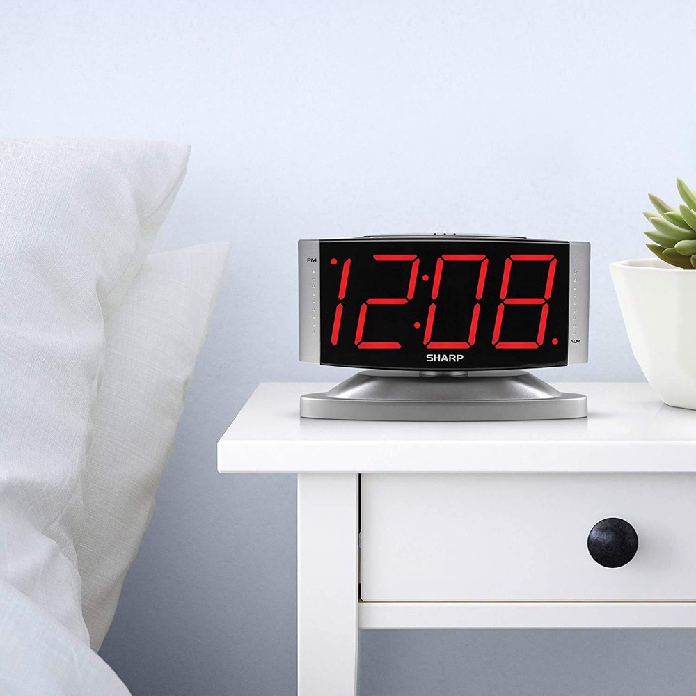 Sharp Home LED Digital Alarm Clock – Swivel Base - Outlet Small, Red,silver