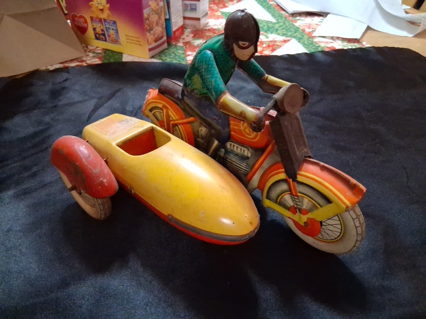 Rare 1960's Soviet Wind-Up Tin Motorcycle W/ Side Car, All Original Kiev Biker