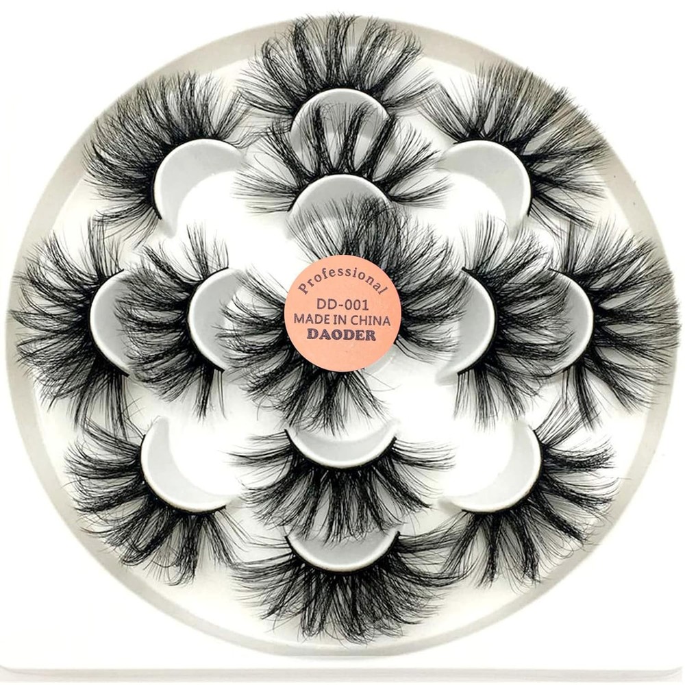 DAODER False Eyelashes 25mm Lashes Wispy Long 8D 7 Pair (Pack of 1), Black