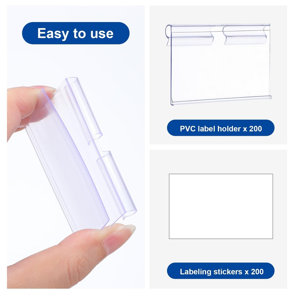 200Pcs Wire Shelf Labels with 200Pcs Label Inserts, Reusable Clear Plastic Sh...