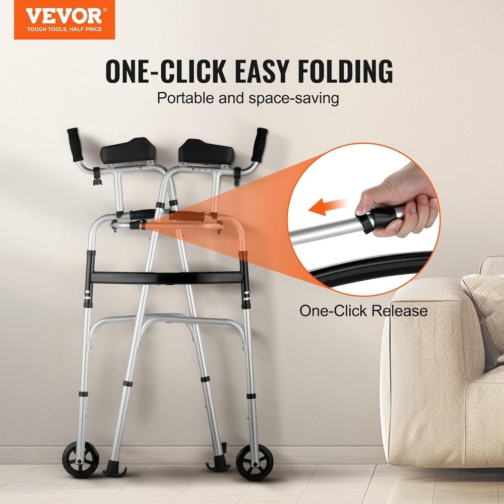 Sturdy Lightweight Folding Walker with 5" Wheels - Enhances Mobility Freedom