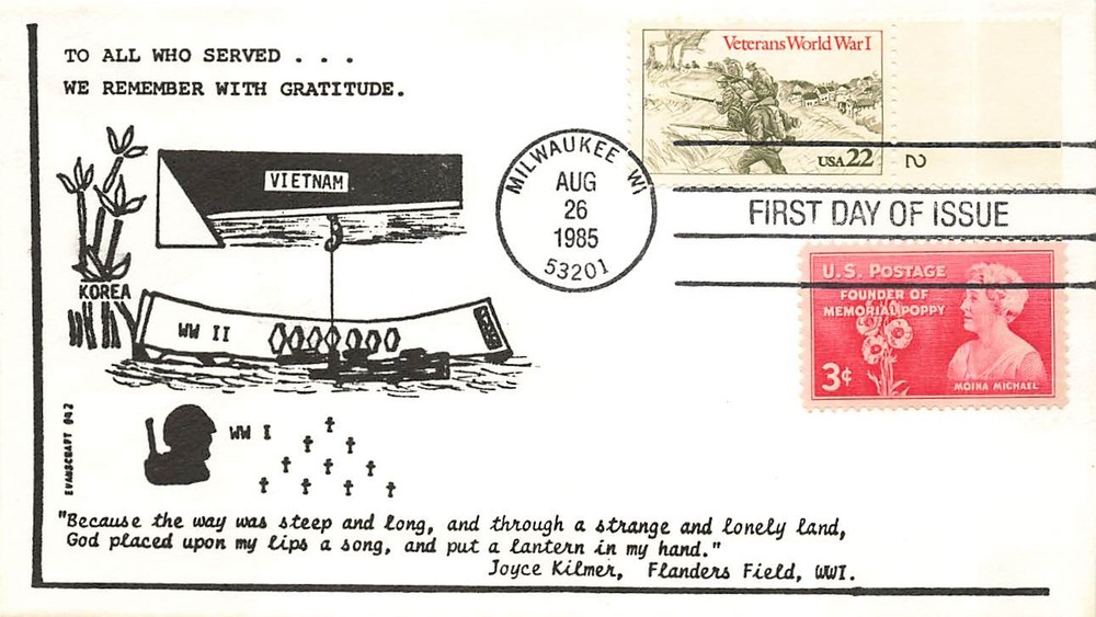 2154 WWI VETERANS FDC - Evanscraft combo