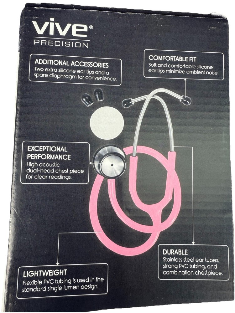 Stethoscope by Vive Precision [Pink] Double Barrel Diaphragm Bell