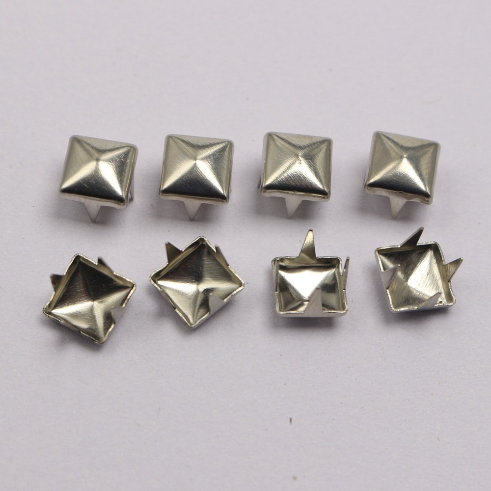 100 Pcs Silver Square Pyramid Claw Punk Studs Rivets 7mm-10mm for Belt Leather