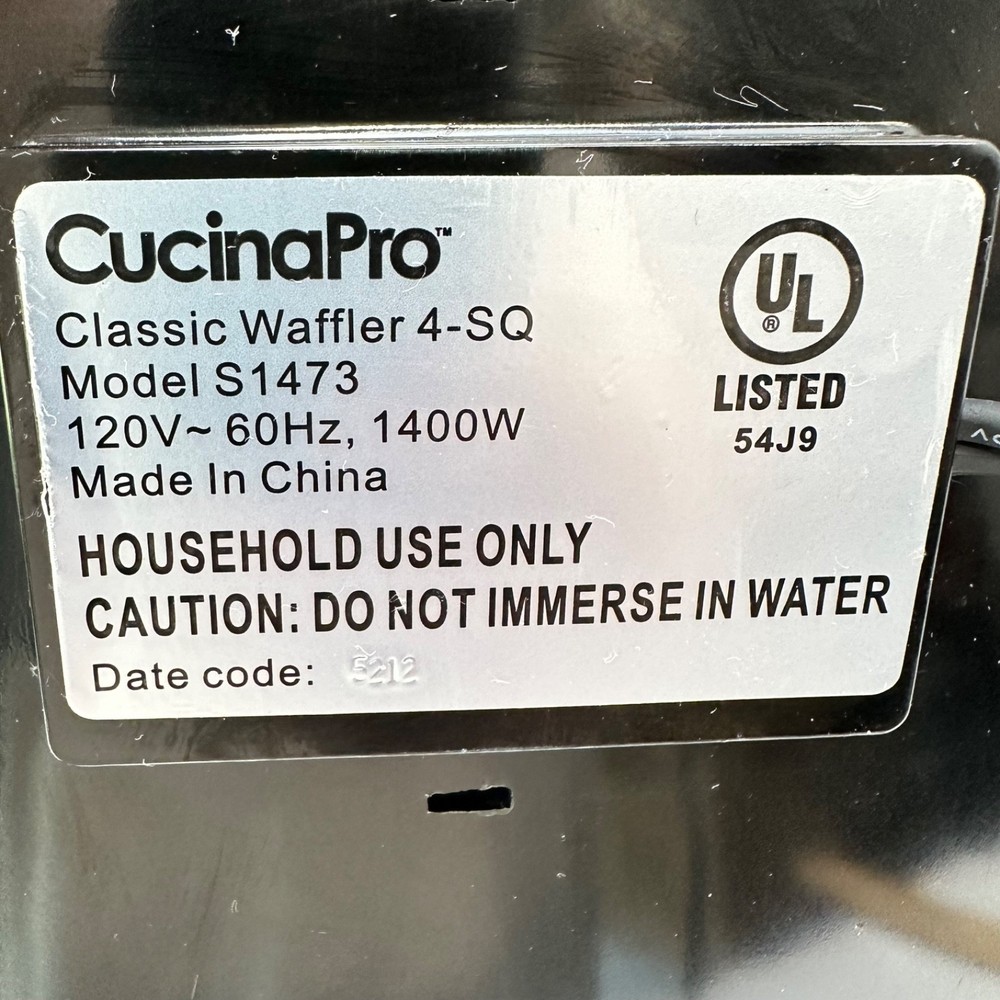 CucinaPro Four Square Belgian Waffle Maker, Extra Large X-Large, Black Silver