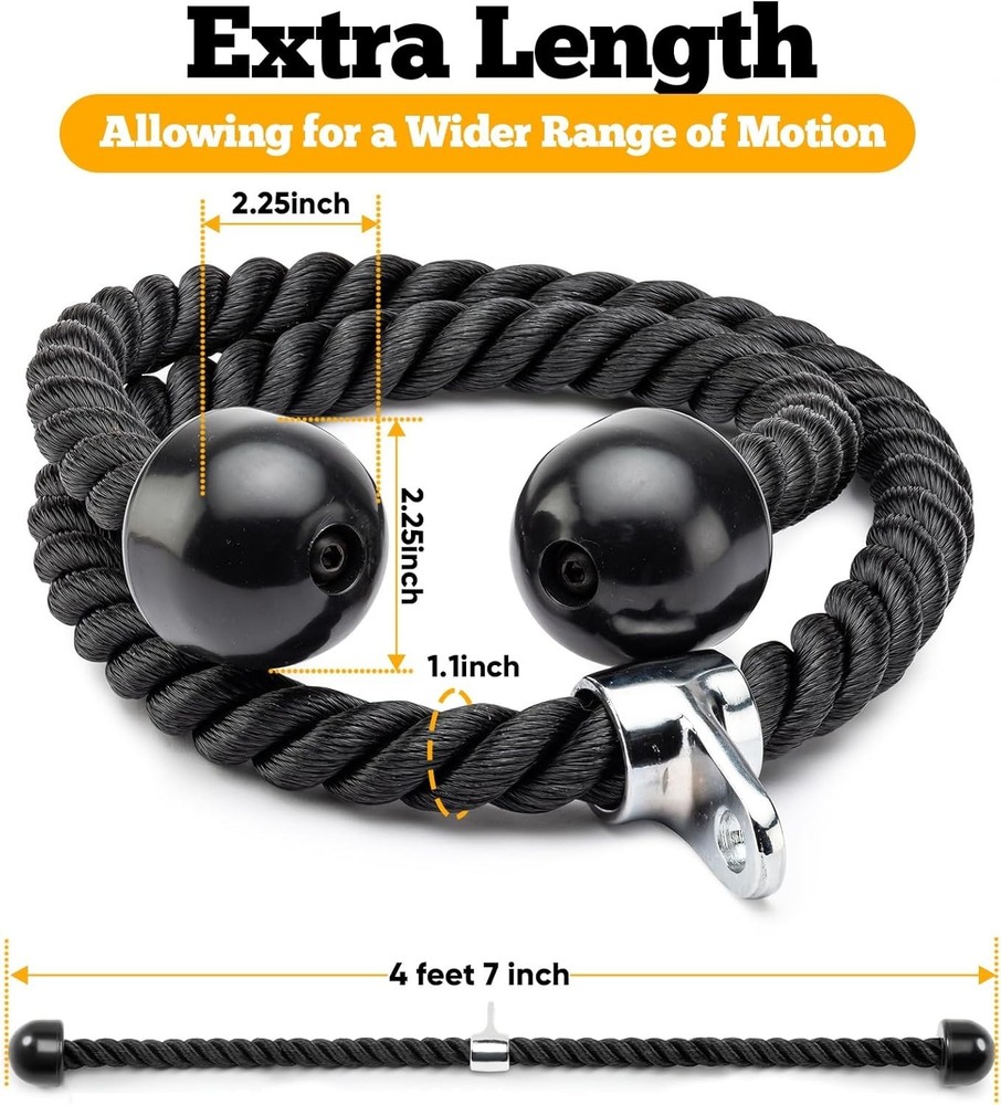 Double Length Tricep Pull down Rope 31/55 Inches Attachment for Cable Machine
