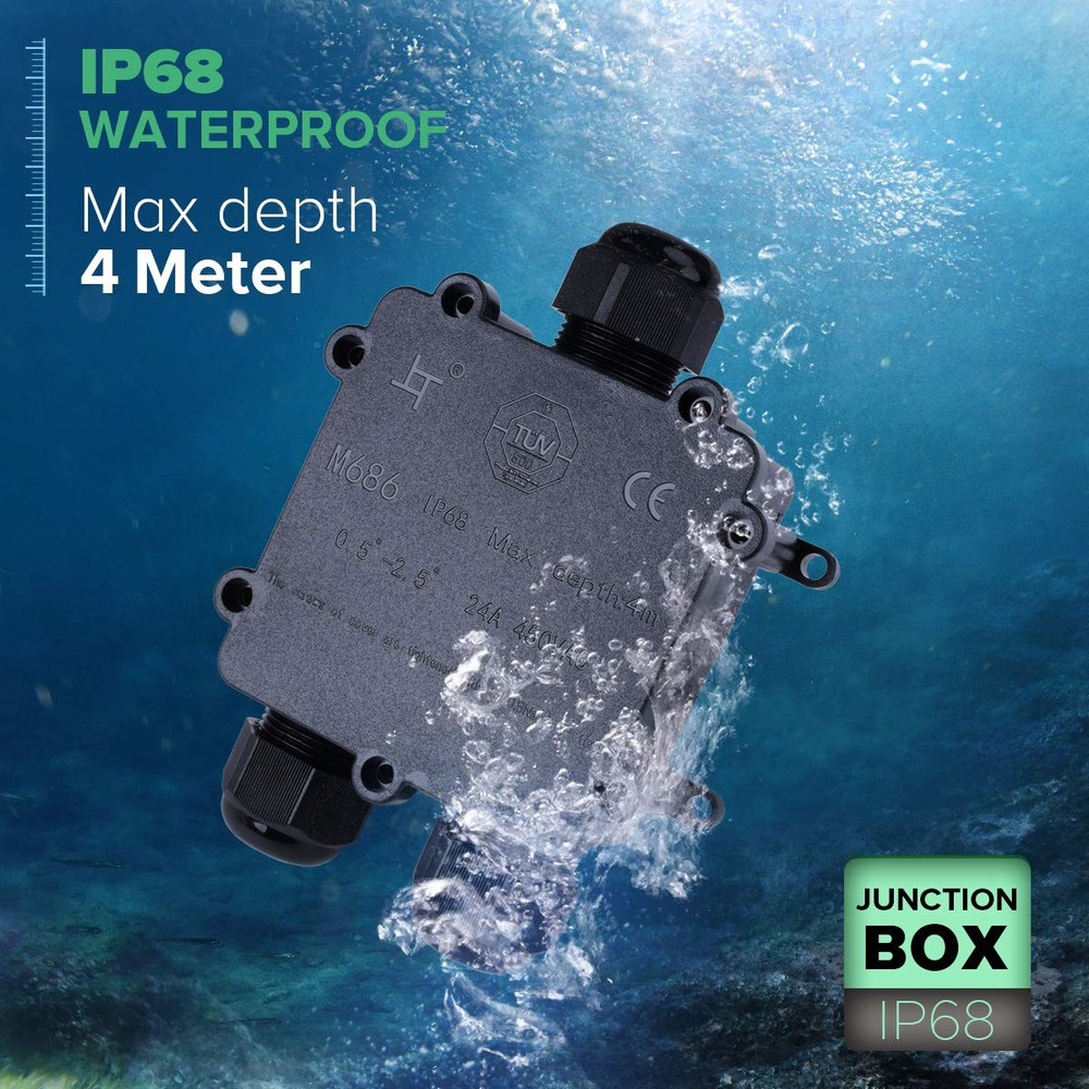 3 Way Electrical Junction Box, IP68 Waterproof 3 Way Cable Connector Lighting...