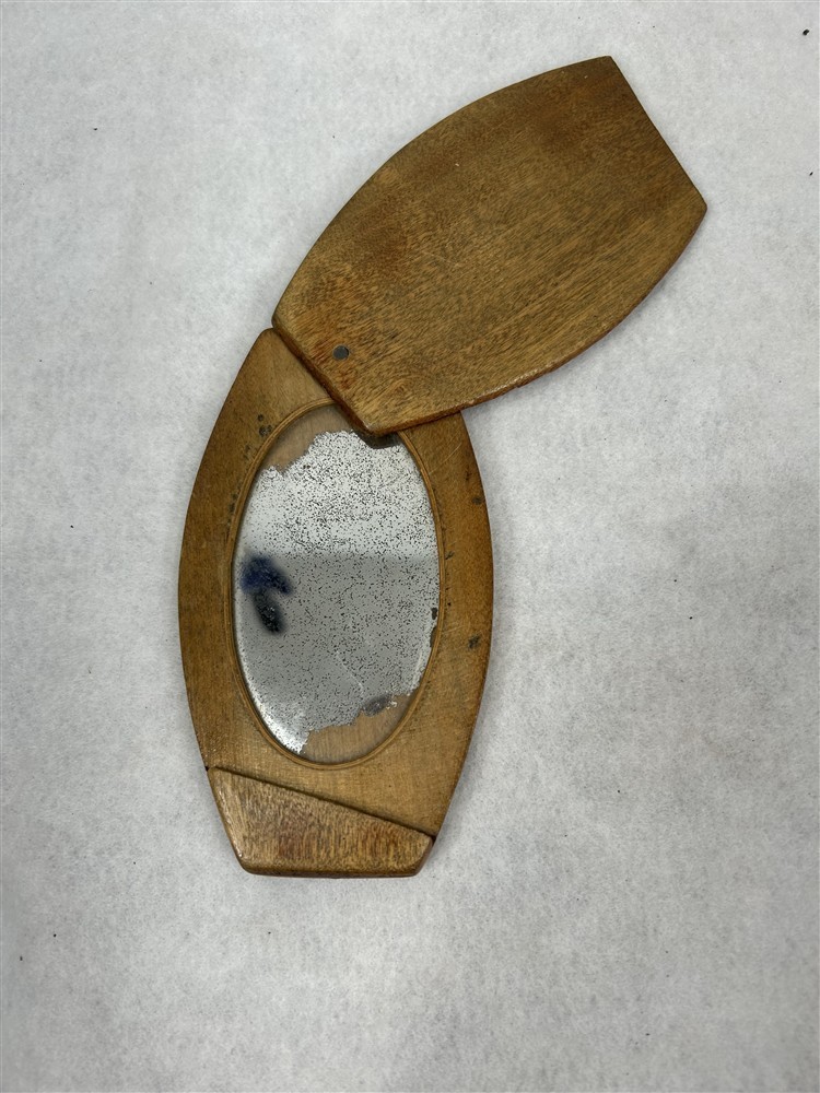 antique mirror folding travel Civil War wood case 5 x 3 x 3/8 original mid 1800