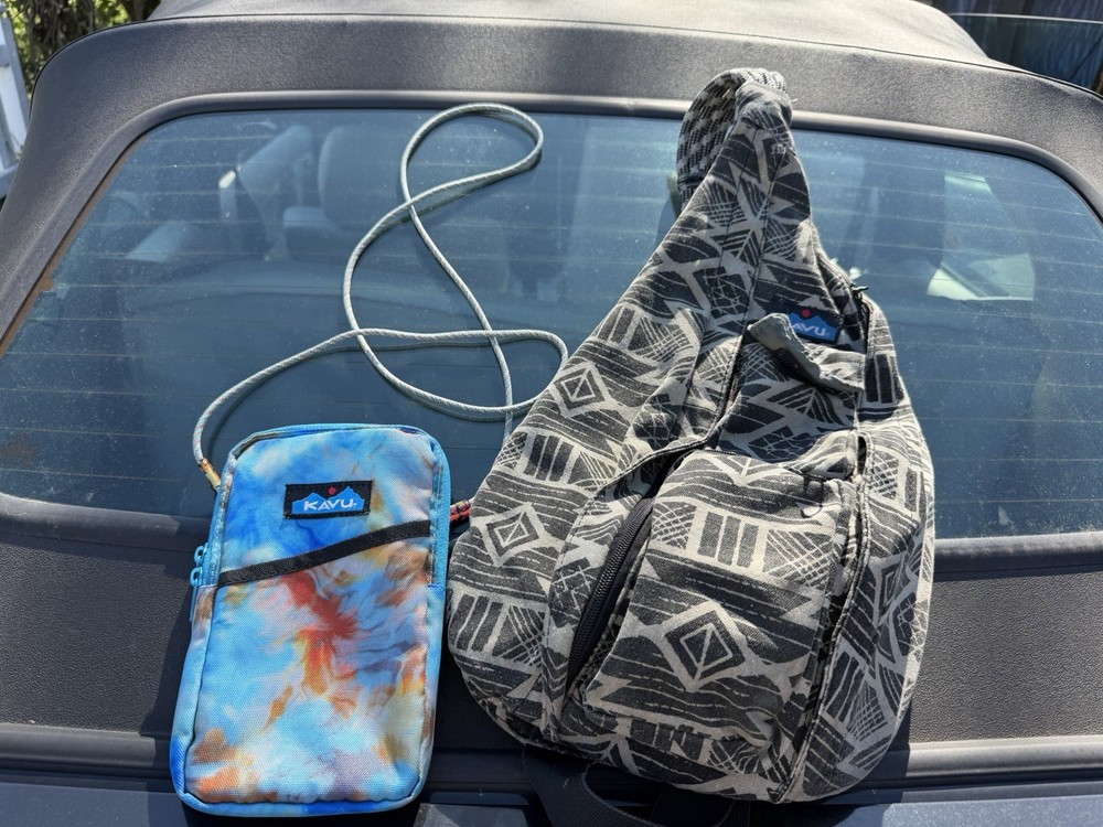 KAVU Daypack Zipper Fabric Adjustable Strap Blue Multicolor Gray Black
