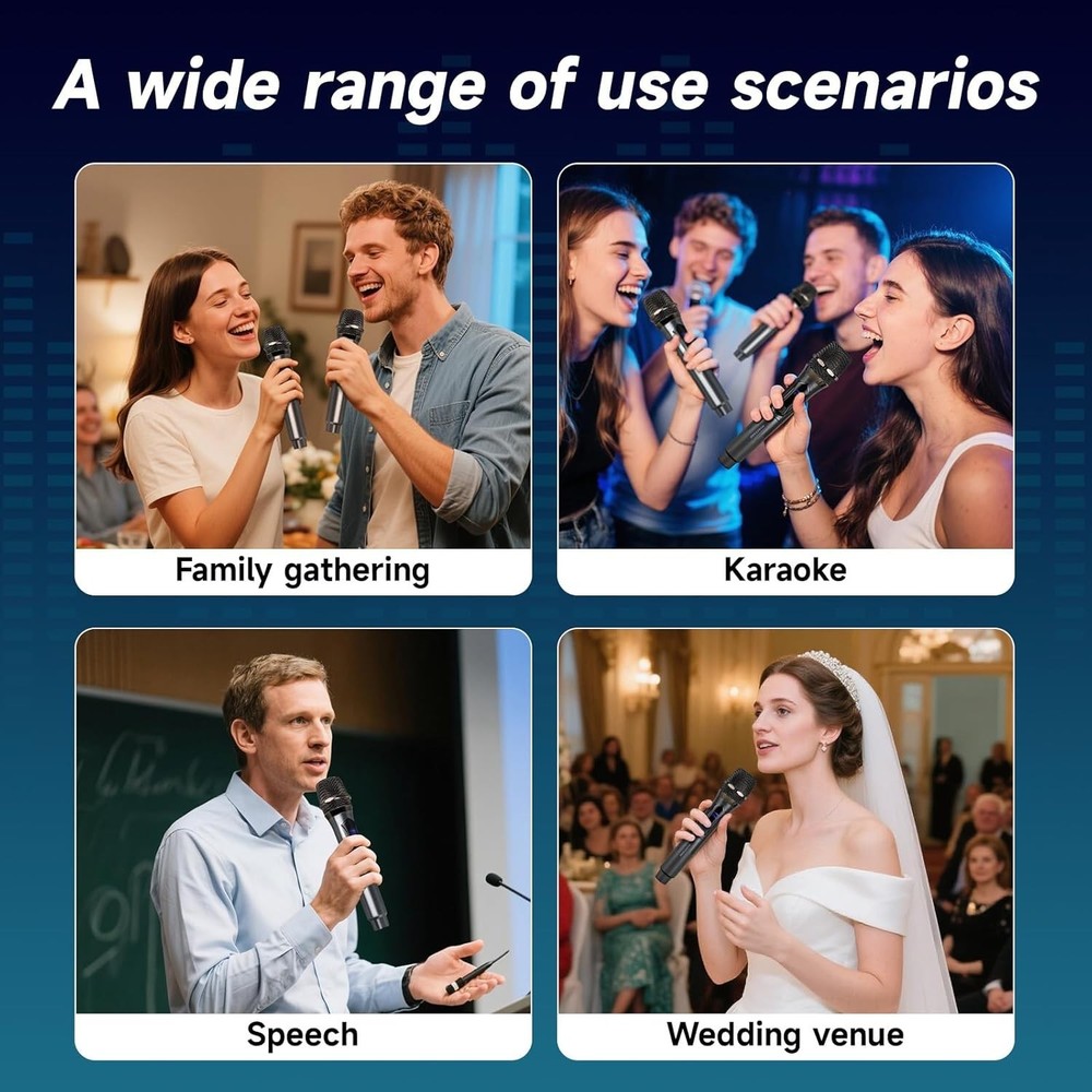 Dynamic Handheld Karaoke Microphone - 160ft Wireless Range, DSP Noise Reduction