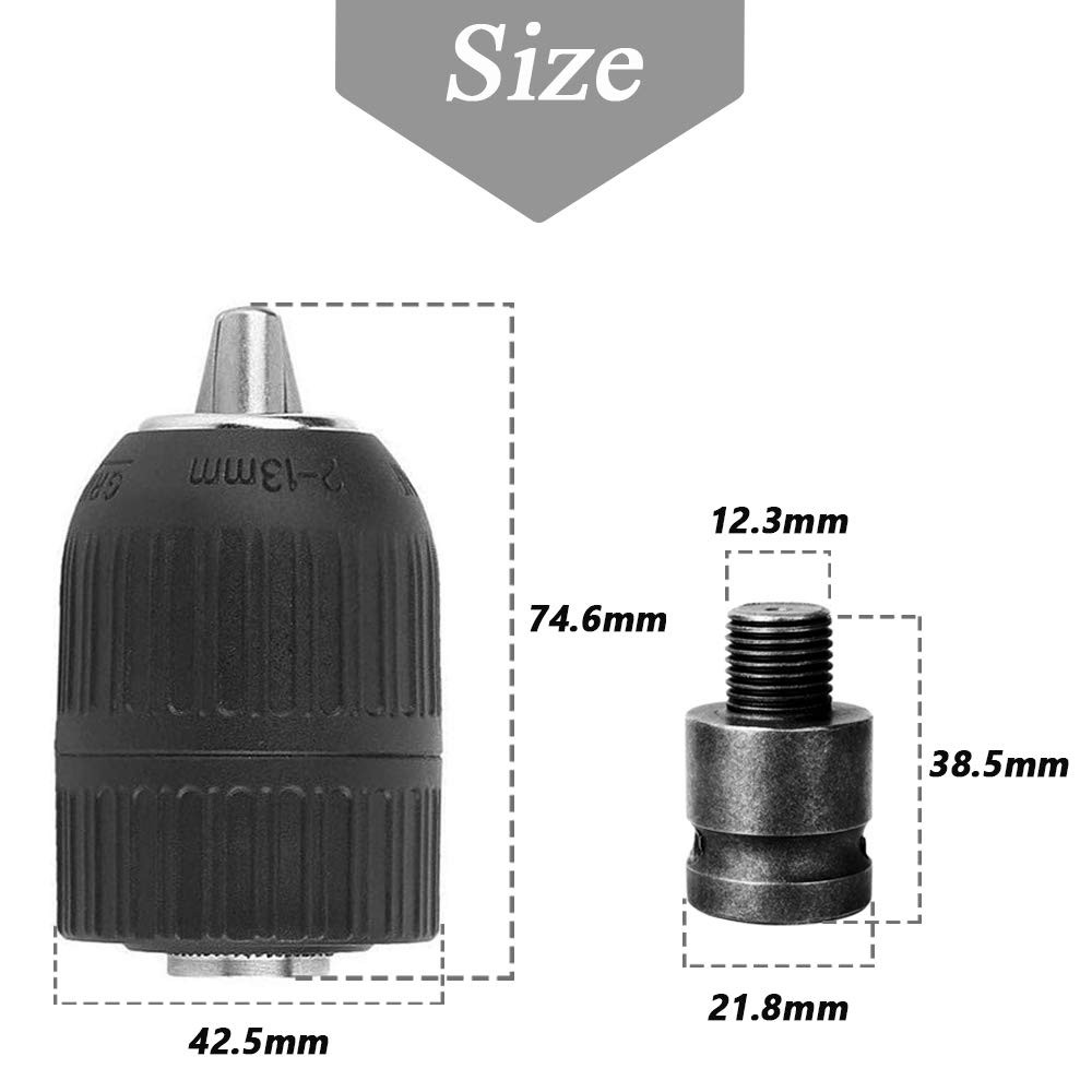 213mm Capacity Keyless Drill Chuck Adapter, 1/220UN Mount Thread Impact Quick...