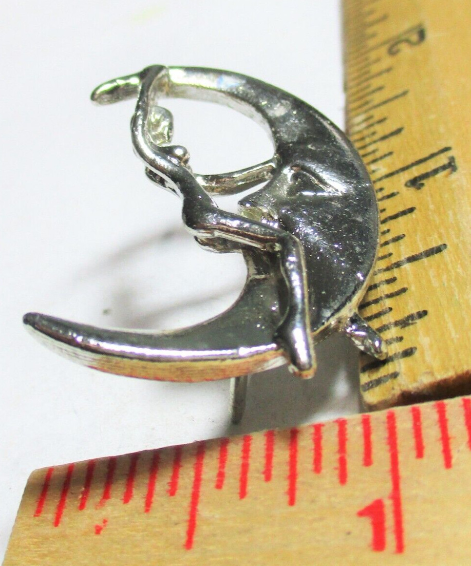 Man in Moon pin w/woman vintage motorcycle collectible old biker vest pinback