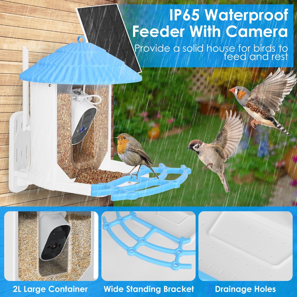Smart Bird Feeder w/ Camera Bird Watching Auto Capture Videos & Motion Detection