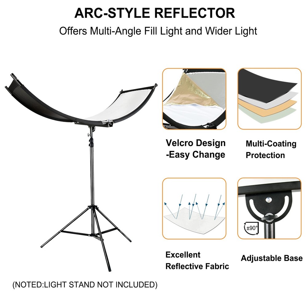 Clamshell Light Reflector/Diffuser,67"x24" Curved Photography Lighting Reflec...
