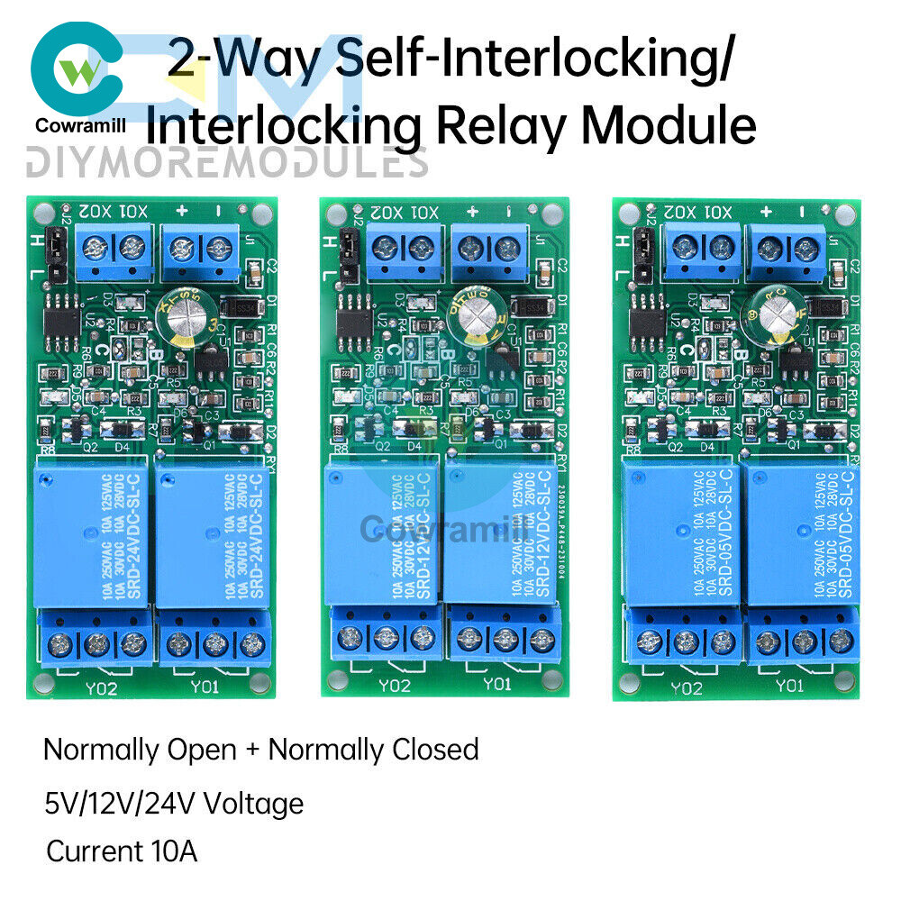 DC 5V 12V 24V 2-Way Self-Locking Interlock Relay Module Flip-Flop Latch Relay