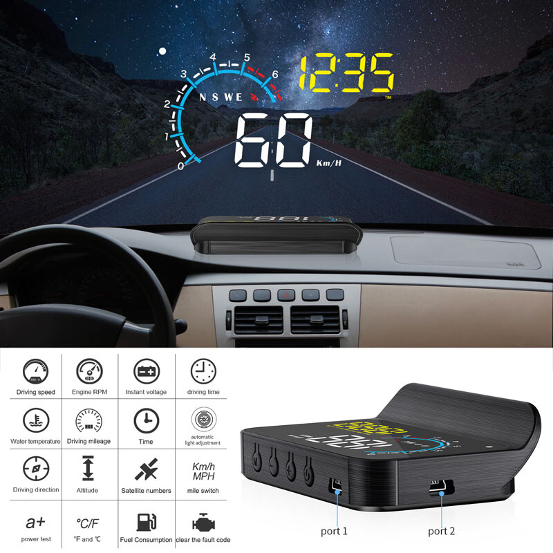 Speedometer Digital HUD Head Up Display OBD2 GPS USB Projector Overspeed Alarm U