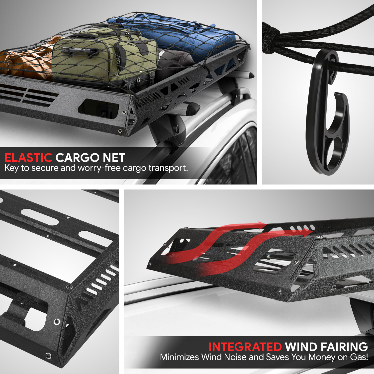 55" x 41" Steel Roof Rack Top Cargo Luggage Carrier Basket+Wind Fairing Black