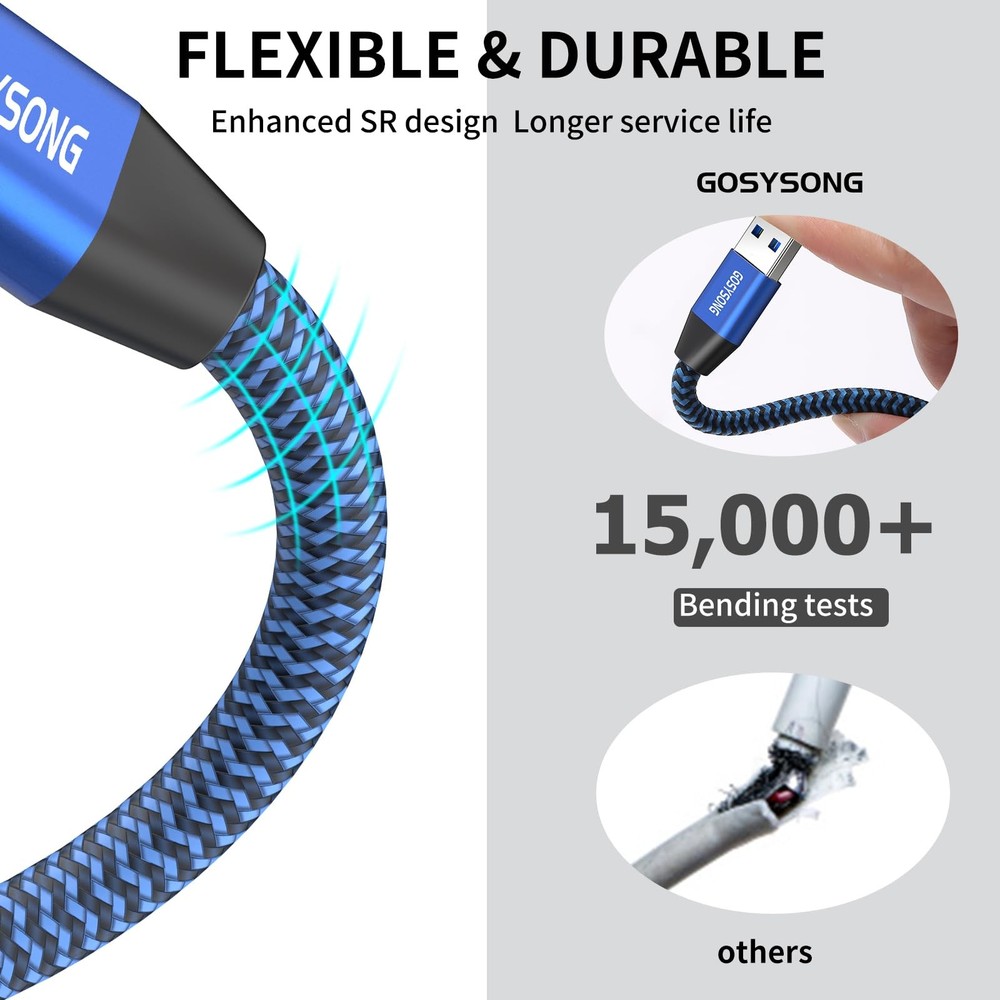 GOSYSONG USB Printer Cable 15ft, 2.0 Cord, Type A to Blue