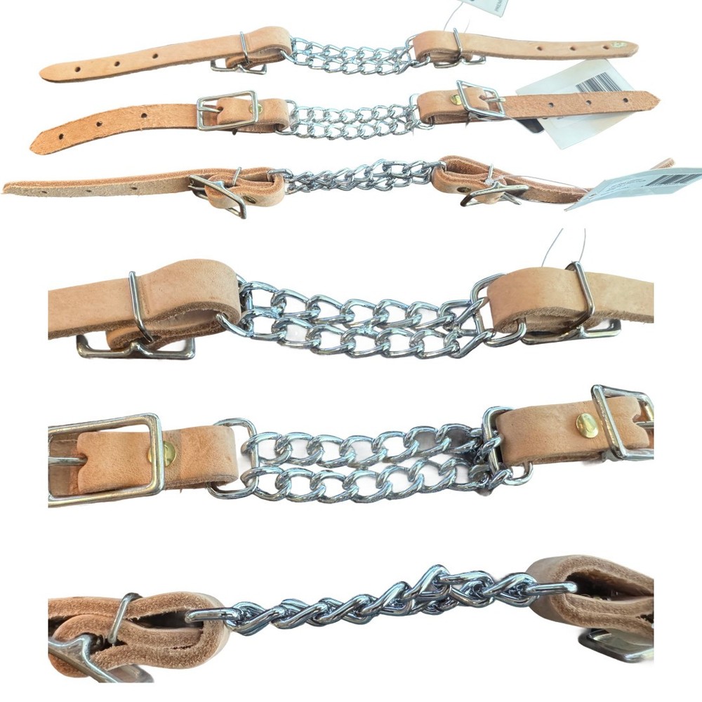 Leather Double Chain Curb Strap Light Oil